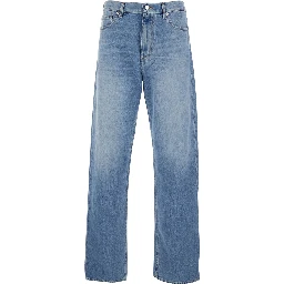 Light Blue Jeans with Bleach Effect in Denim for Men