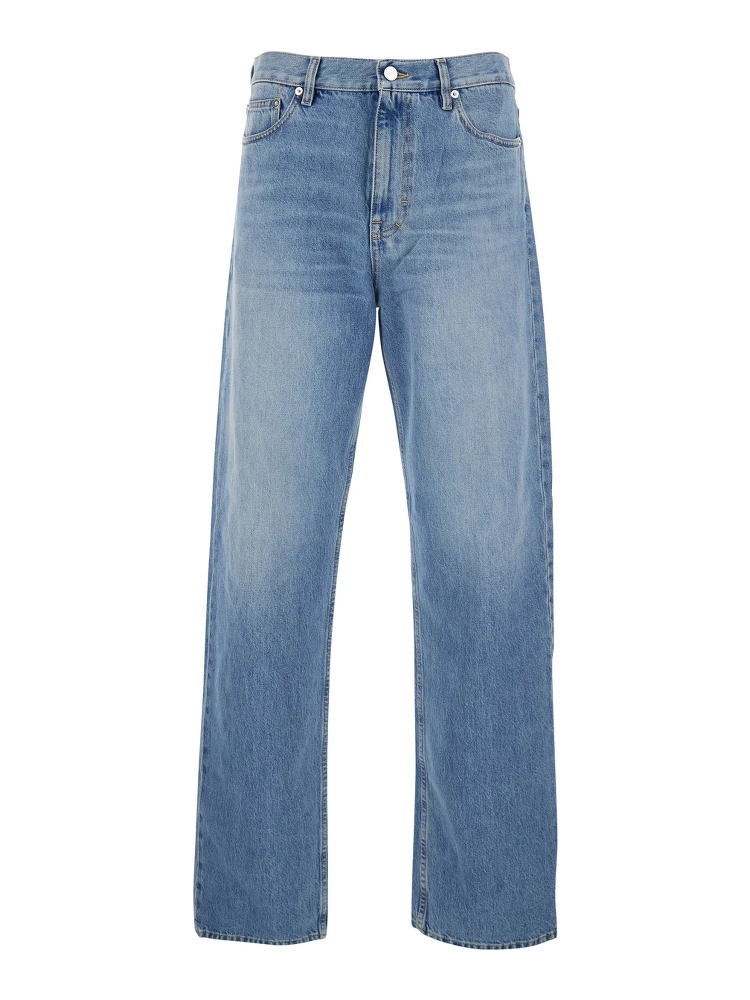 Light Blue Jeans with Bleach Effect in Denim for Men