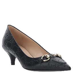 Erin Black Pumps with Low Heel and Horsebit on the Front in GG Leather Woman