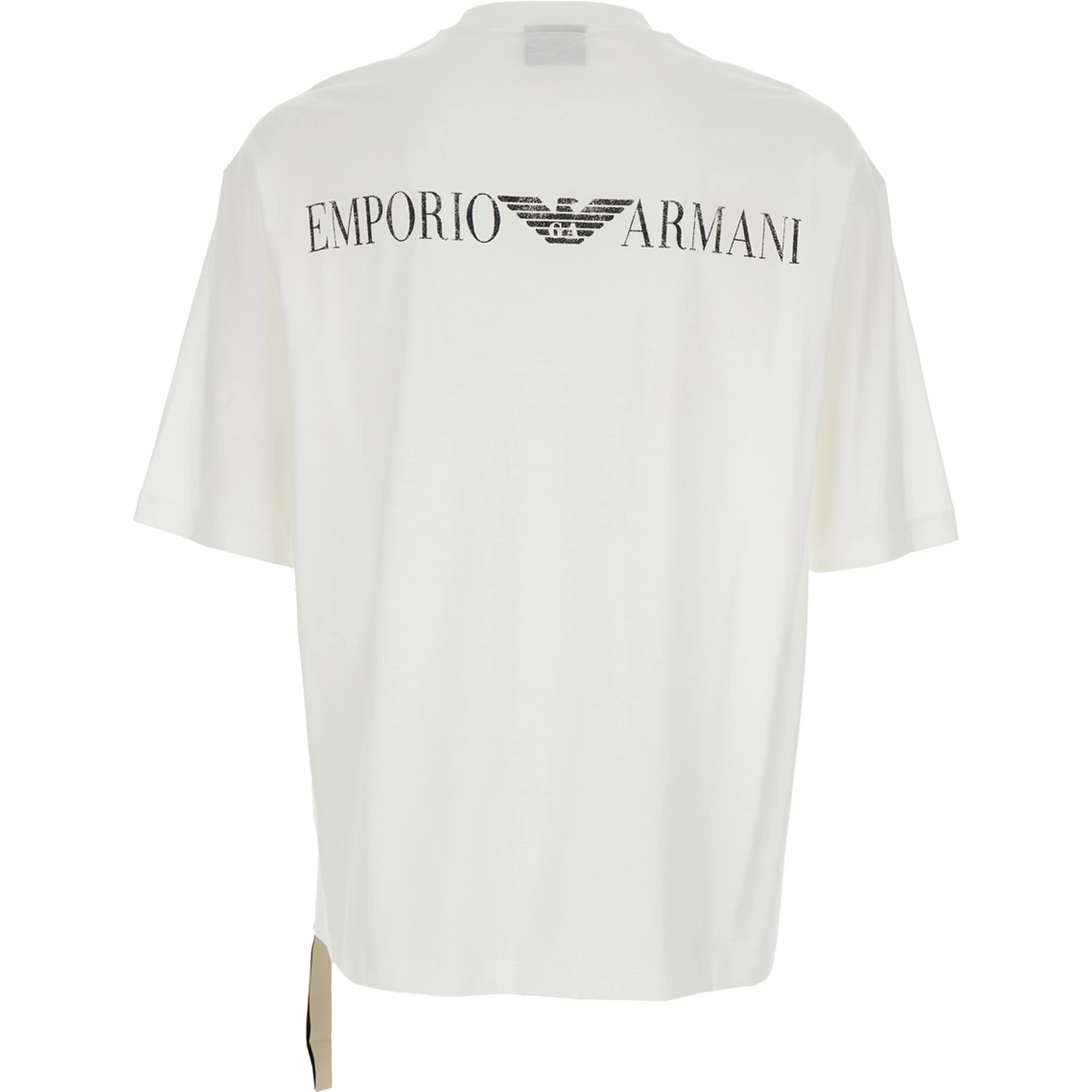 White crew-neck t-shirt with logo on front and back in cotton man