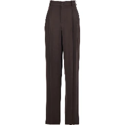 Brown Stretch Viscose Belt Loop Trousers for Women