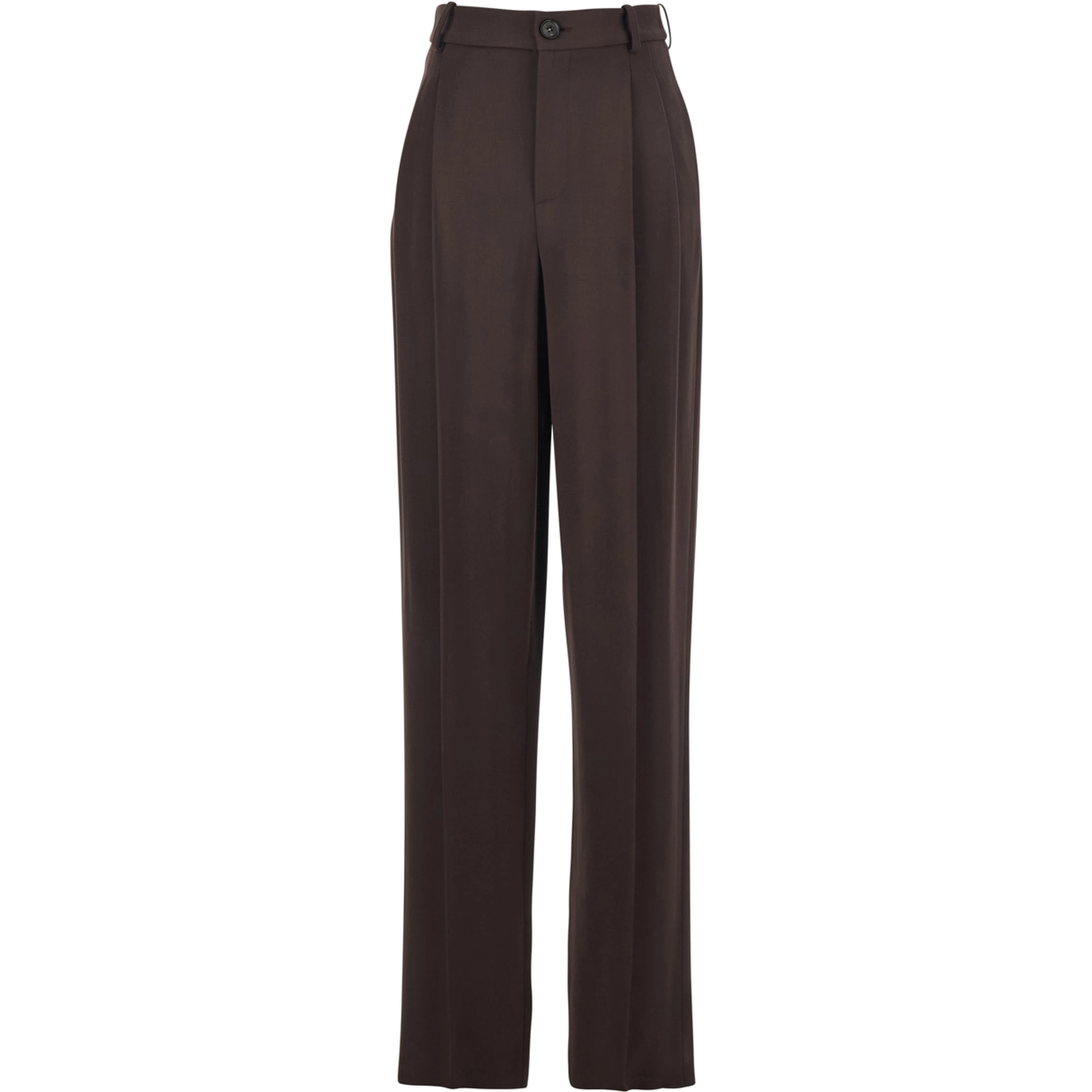Brown Stretch Viscose Belt Loop Trousers for Women
