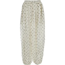 White Pants with All-over Polka Dot Print in Tech Fabric Women