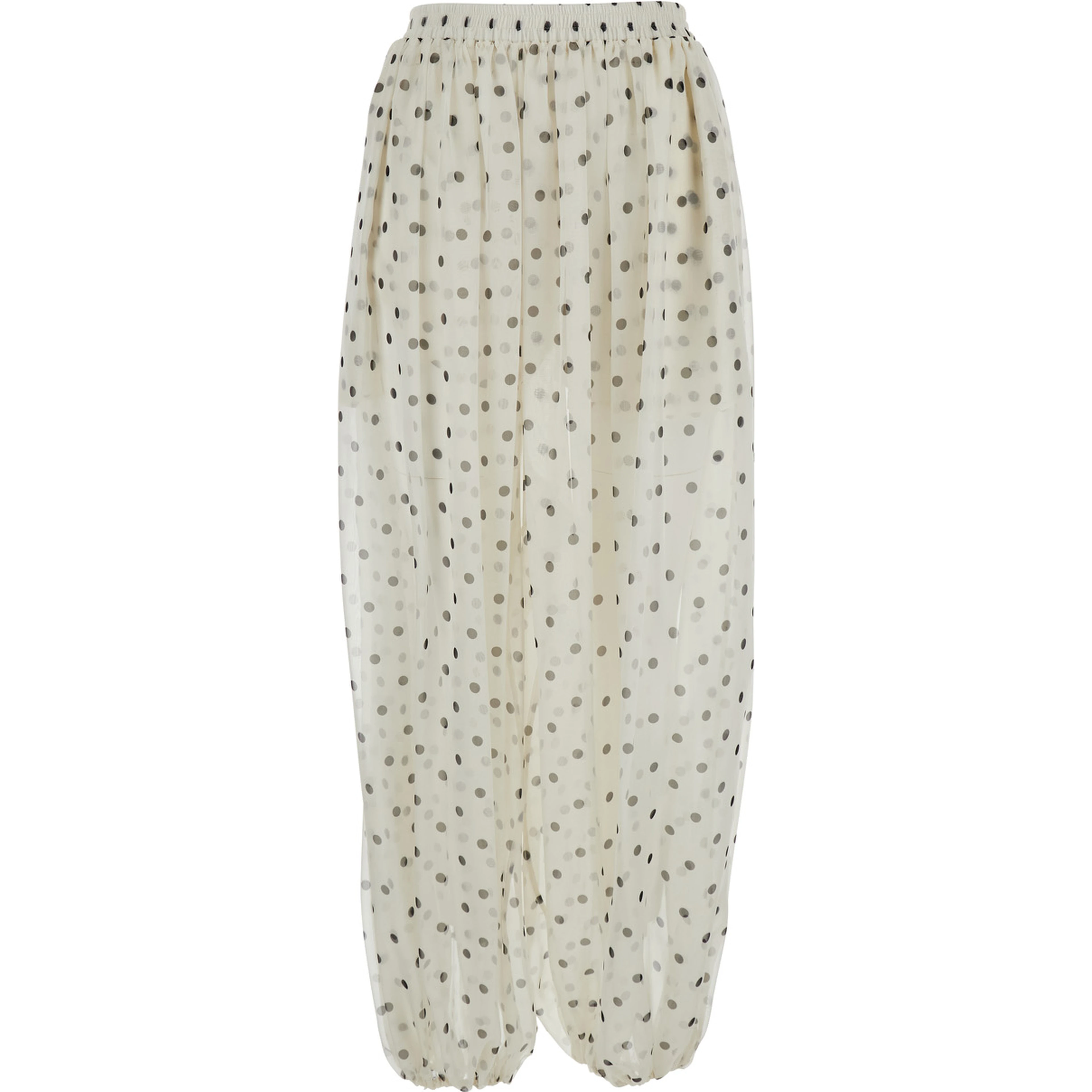 White Pants with All-over Polka Dot Print in Tech Fabric Women