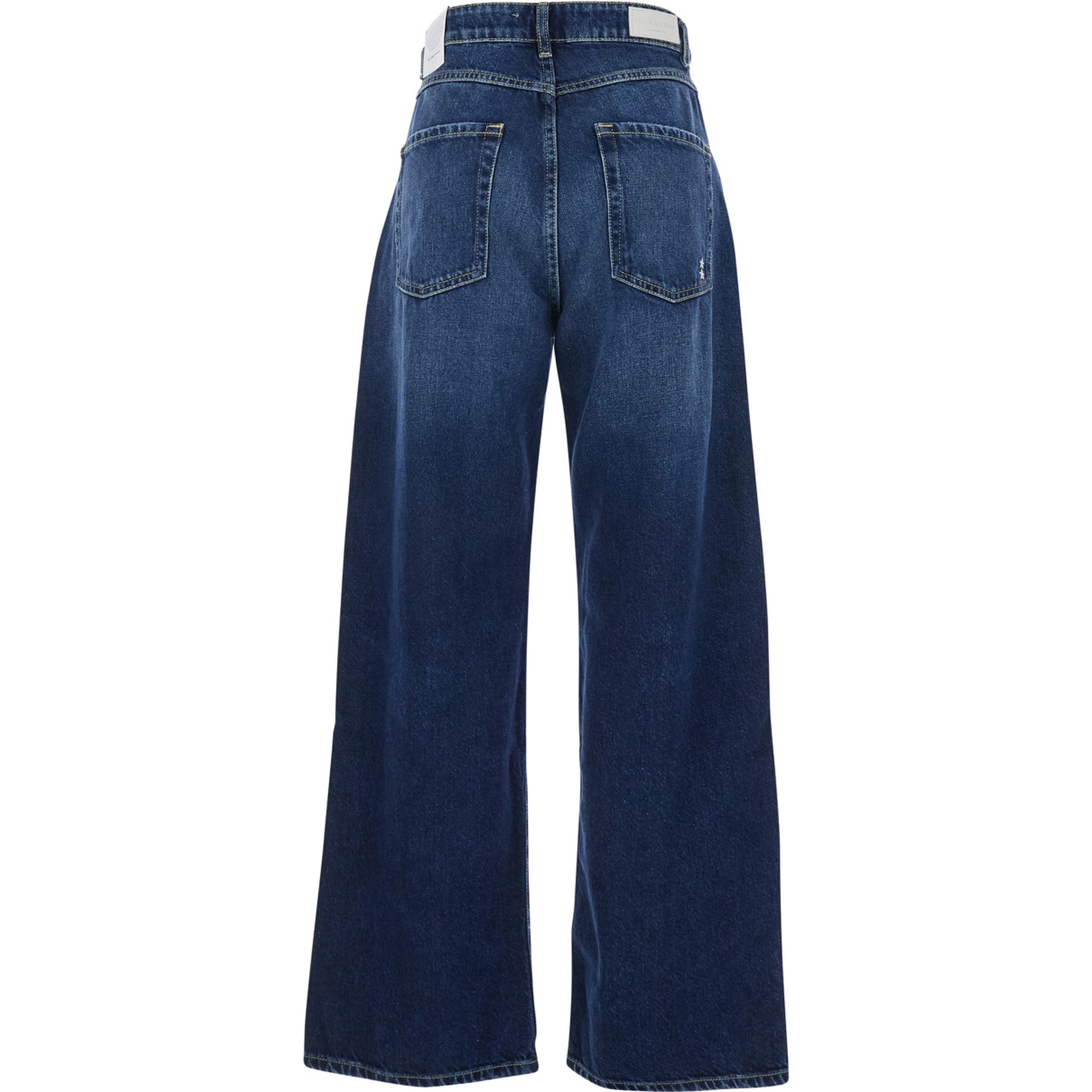 Wide Leg Jeans with Logo Patch on the Back in Blue Denim for Women