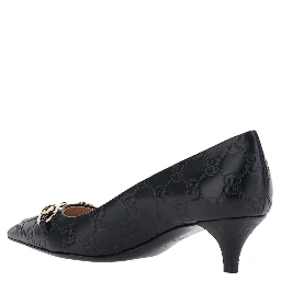 Erin Black Pumps with Low Heel and Horsebit on the Front in GG Leather Woman