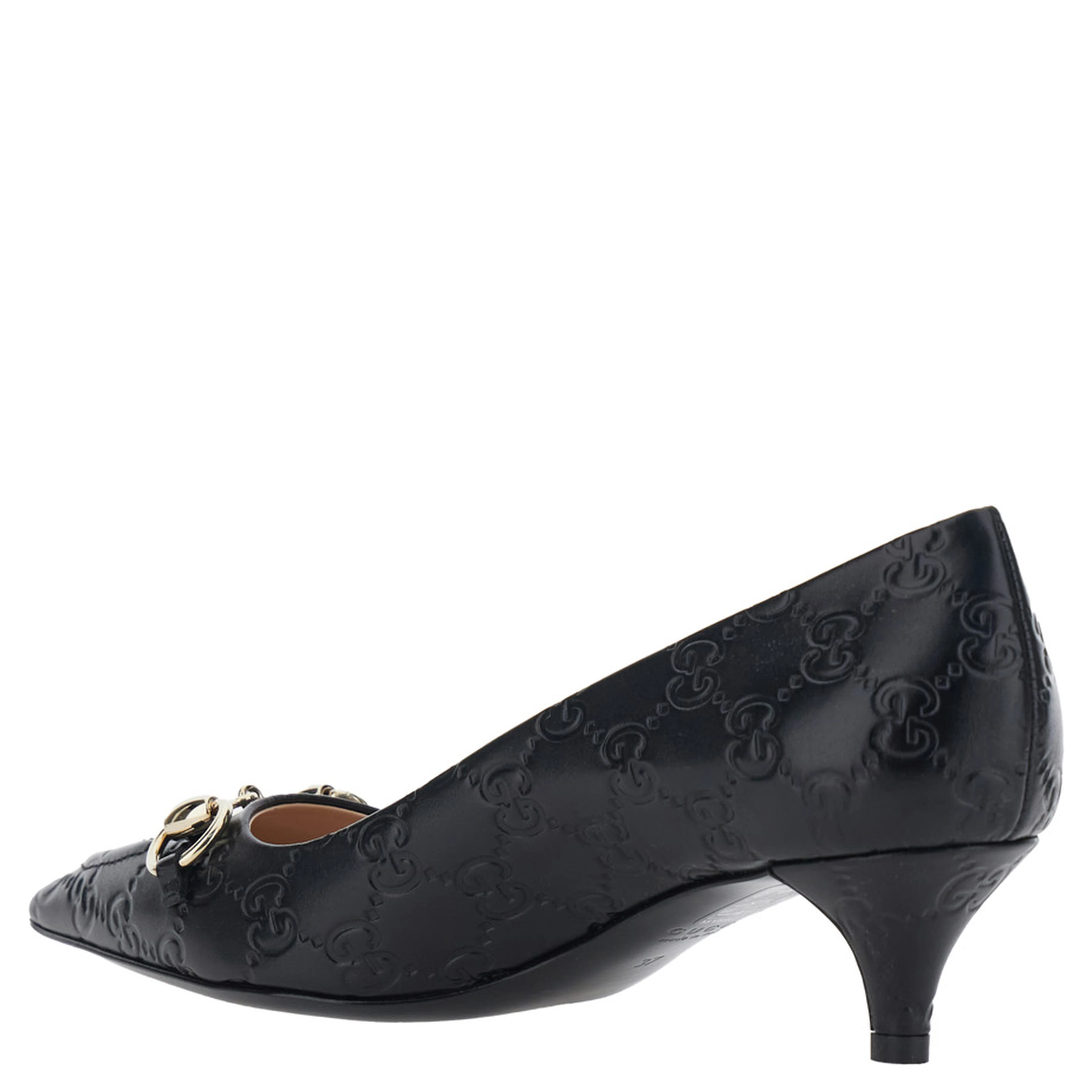 Erin Black Pumps with Low Heel and Horsebit on the Front in GG Leather Woman