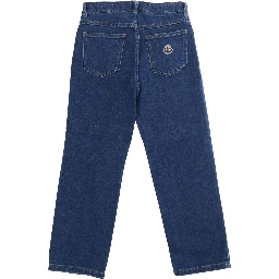 Five-pocket design jeans with logo patch on the back in blue denim for kids
