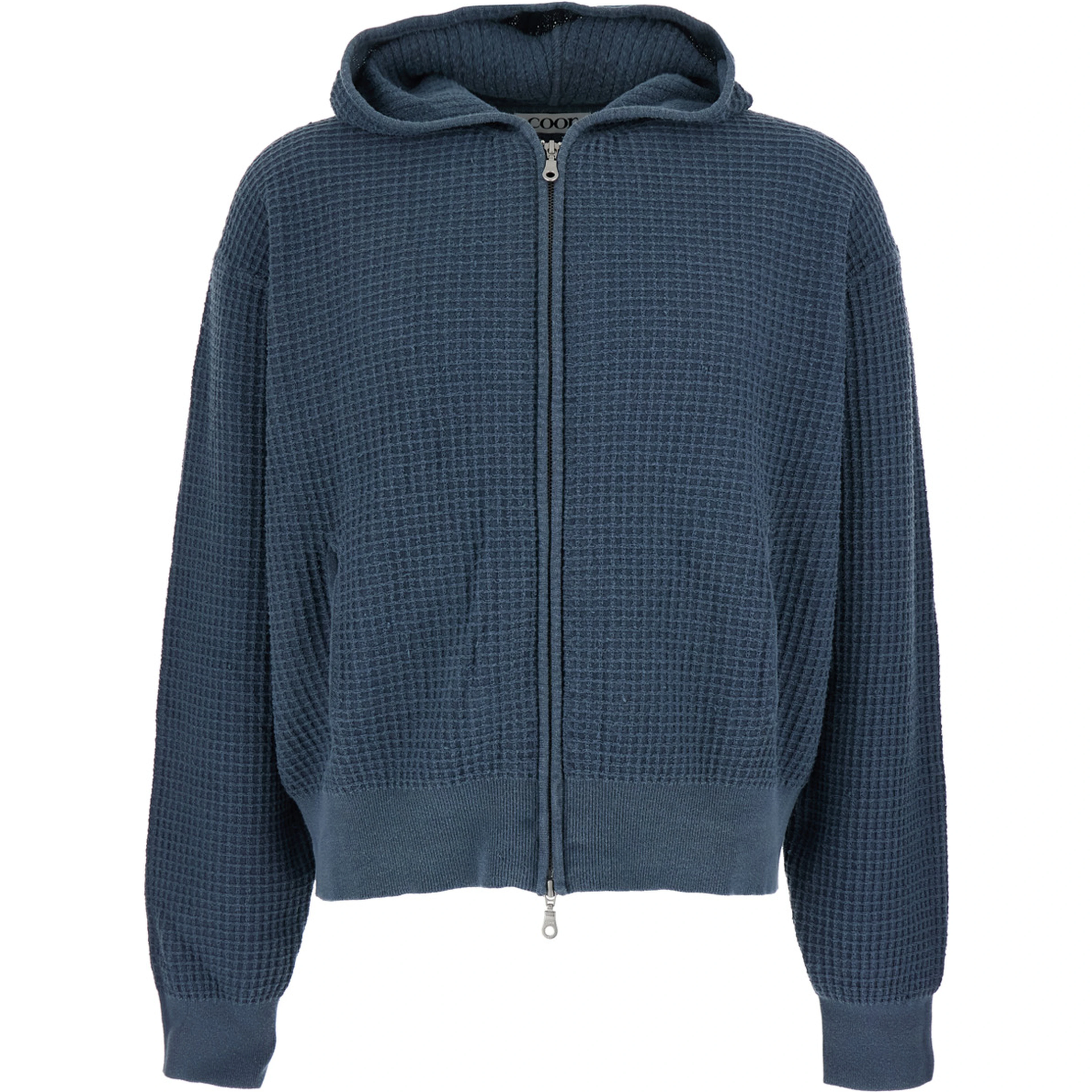 Blue Hooded Sweatshirt with Honeycomb Knit Design in Cotton Man