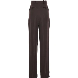 Brown Stretch Viscose Belt Loop Trousers for Women