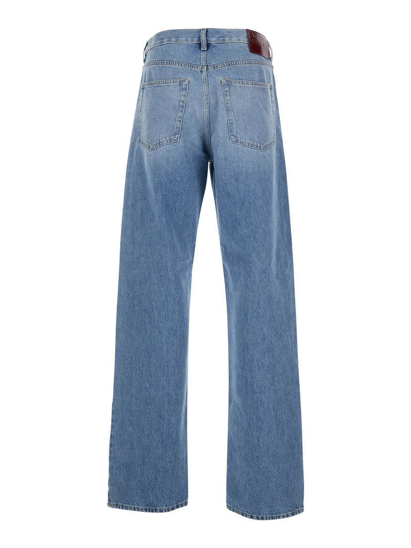 Light Blue Jeans with Bleach Effect in Denim for Men