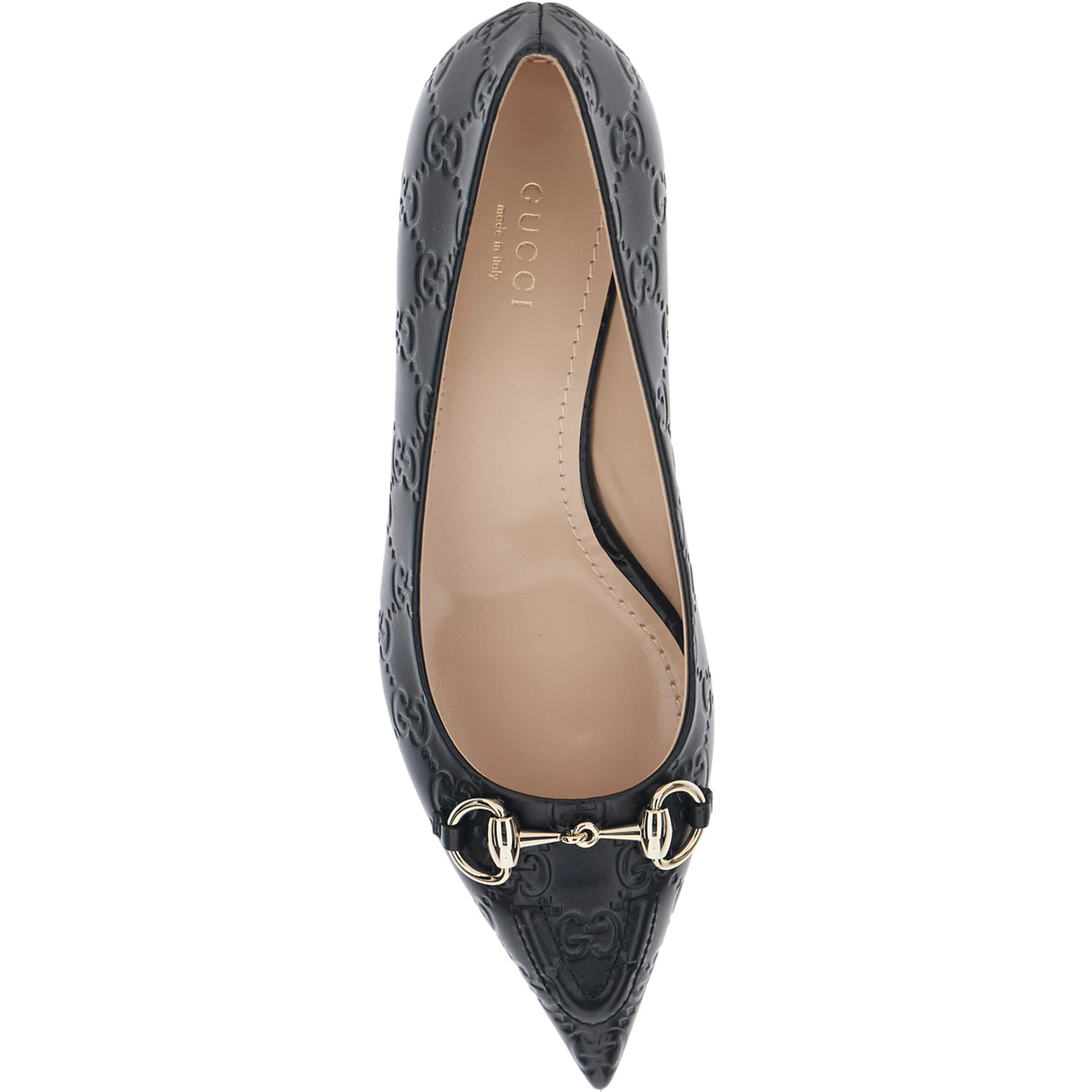 Erin Black Pumps with Low Heel and Horsebit on the Front in GG Leather Woman