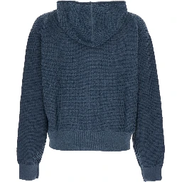 Blue Hooded Sweatshirt with Honeycomb Knit Design in Cotton Man