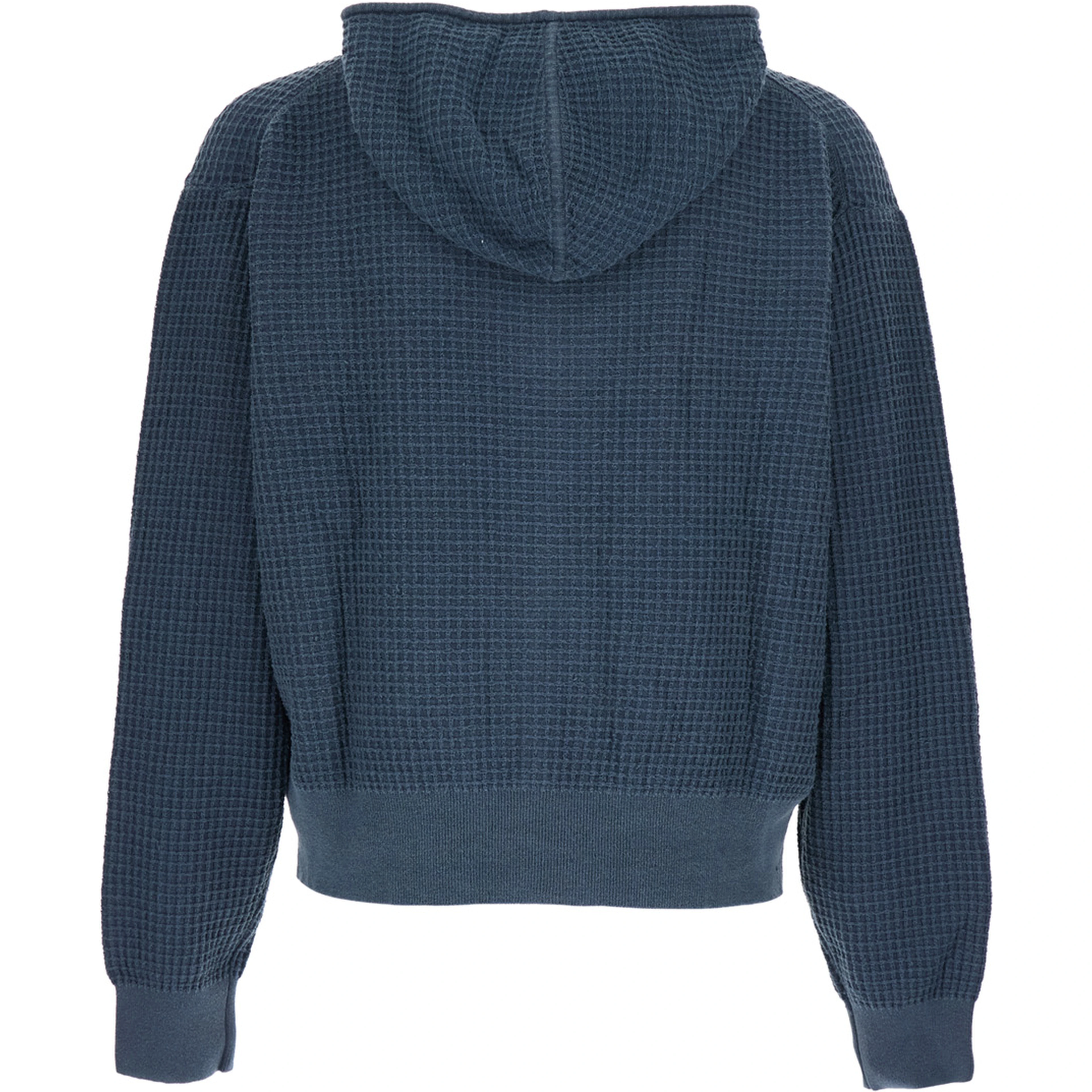 Blue Hooded Sweatshirt with Honeycomb Knit Design in Cotton Man