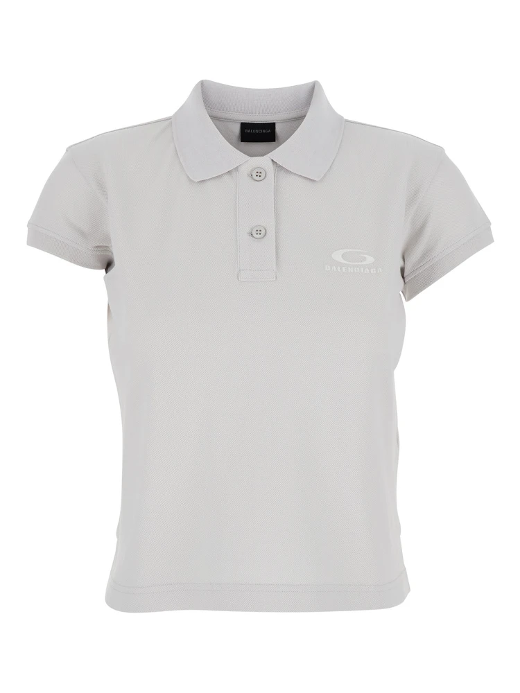 White Cotton Polo with Tone-on-Tone Logo for Women