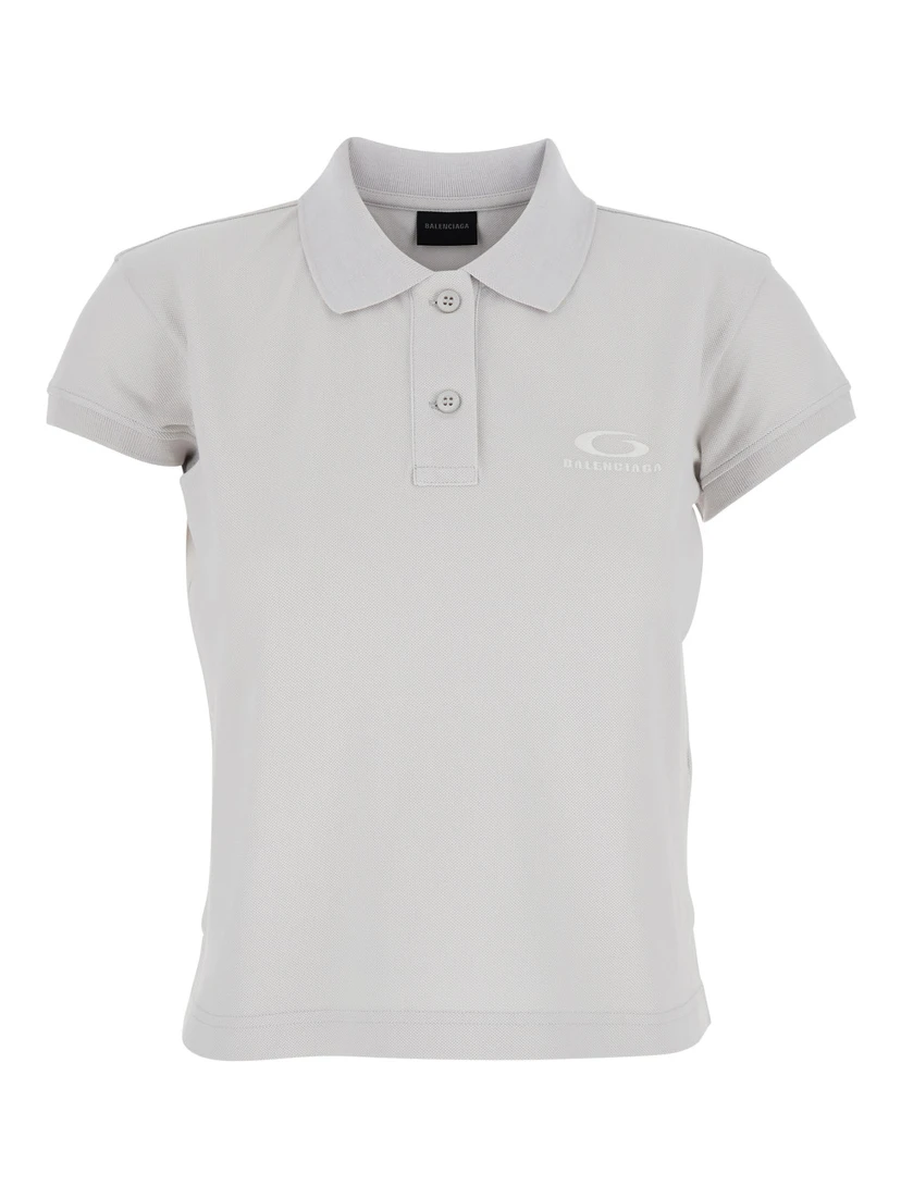White Cotton Polo with Tone-on-Tone Logo for Women