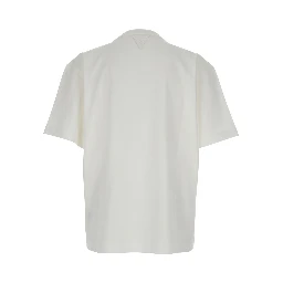 White Crew Neck T-Shirt with Embroidery on the Front in Cotton for Men