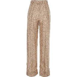 Beige Silk Pants with Elastic Drawstring Waist and All-Over Print Woman
