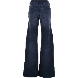 Blue Five-pocket Jeans with Curved Waist and Faded Effect in Denim for Women