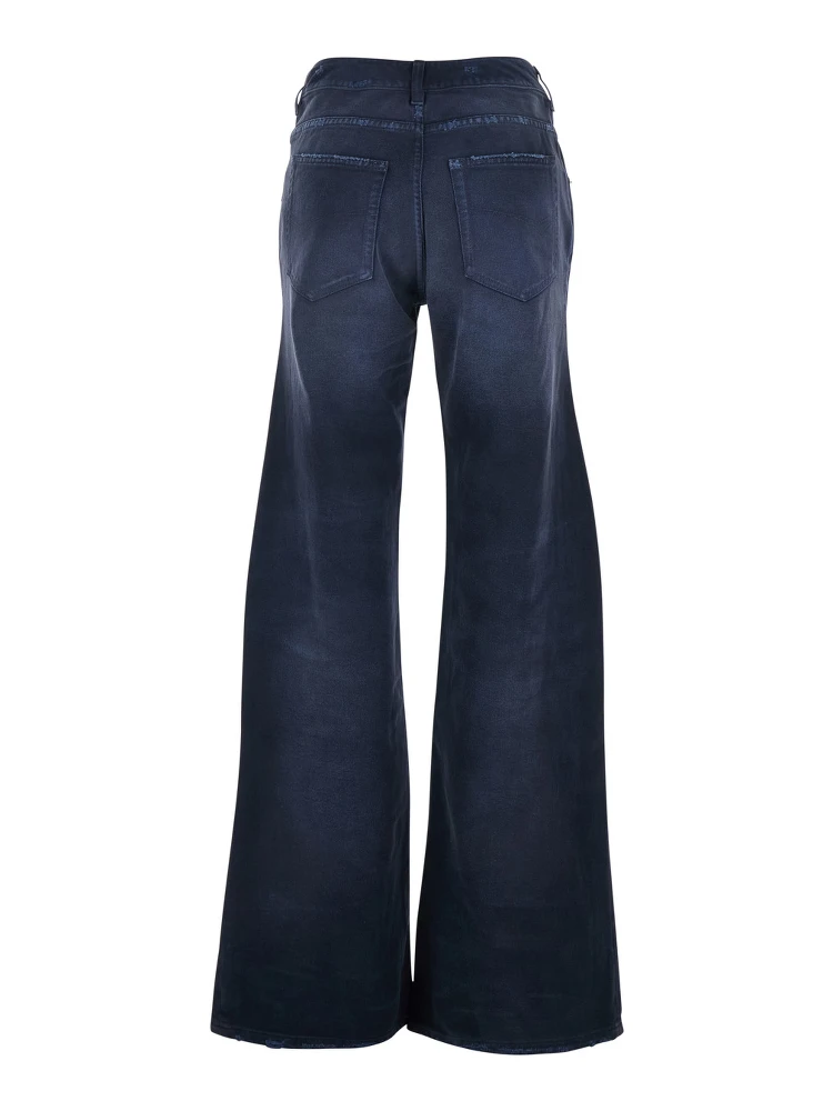 Blue Five-pocket Jeans with Curved Waist and Faded Effect in Denim for Women alternative