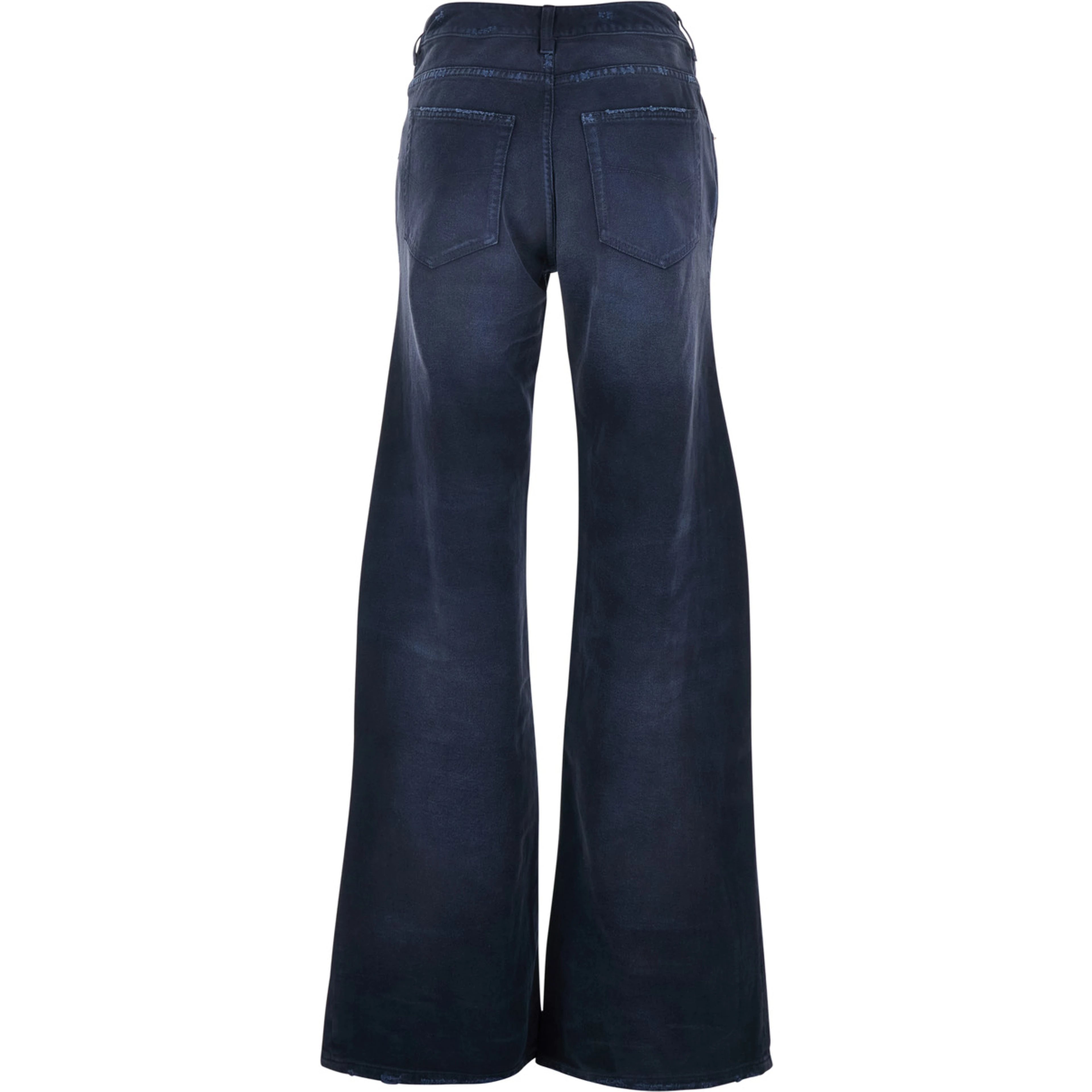 Blue Five-pocket Jeans with Curved Waist and Faded Effect in Denim for Women