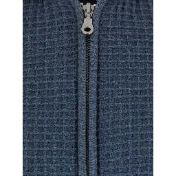 Blue Hooded Sweatshirt with Honeycomb Knit Design in Cotton Man
