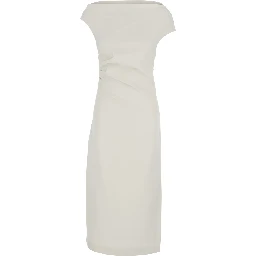 Long Dress with Square Neckline and Draped Details