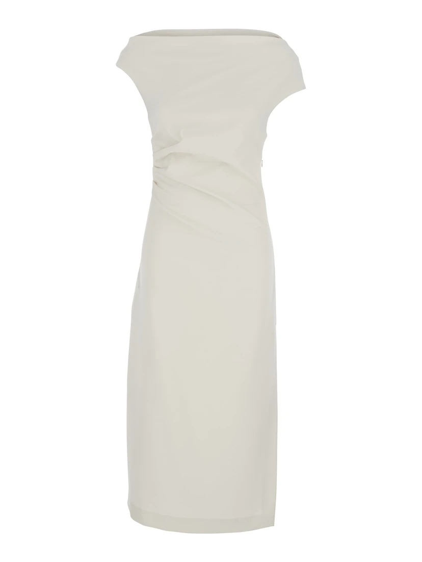 Long Dress with Square Neckline and Draped Details