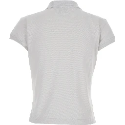 White Cotton Polo with Tone-on-Tone Logo for Women