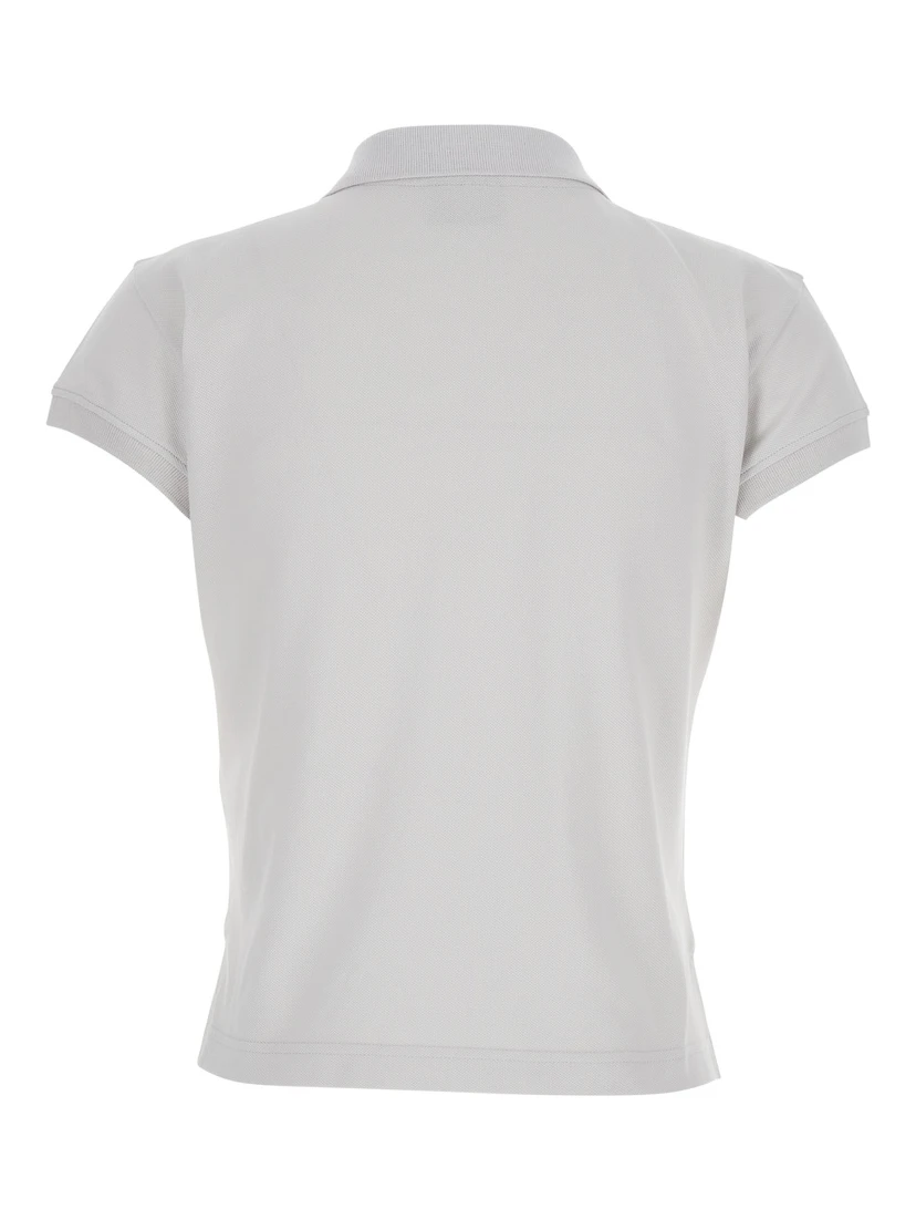 White Cotton Polo with Tone-on-Tone Logo for Women