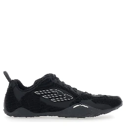 Monday Ultra Black Low Top Sneakers with Logo Detail on the Side and Corduroy Panels in Tech Fabric Man