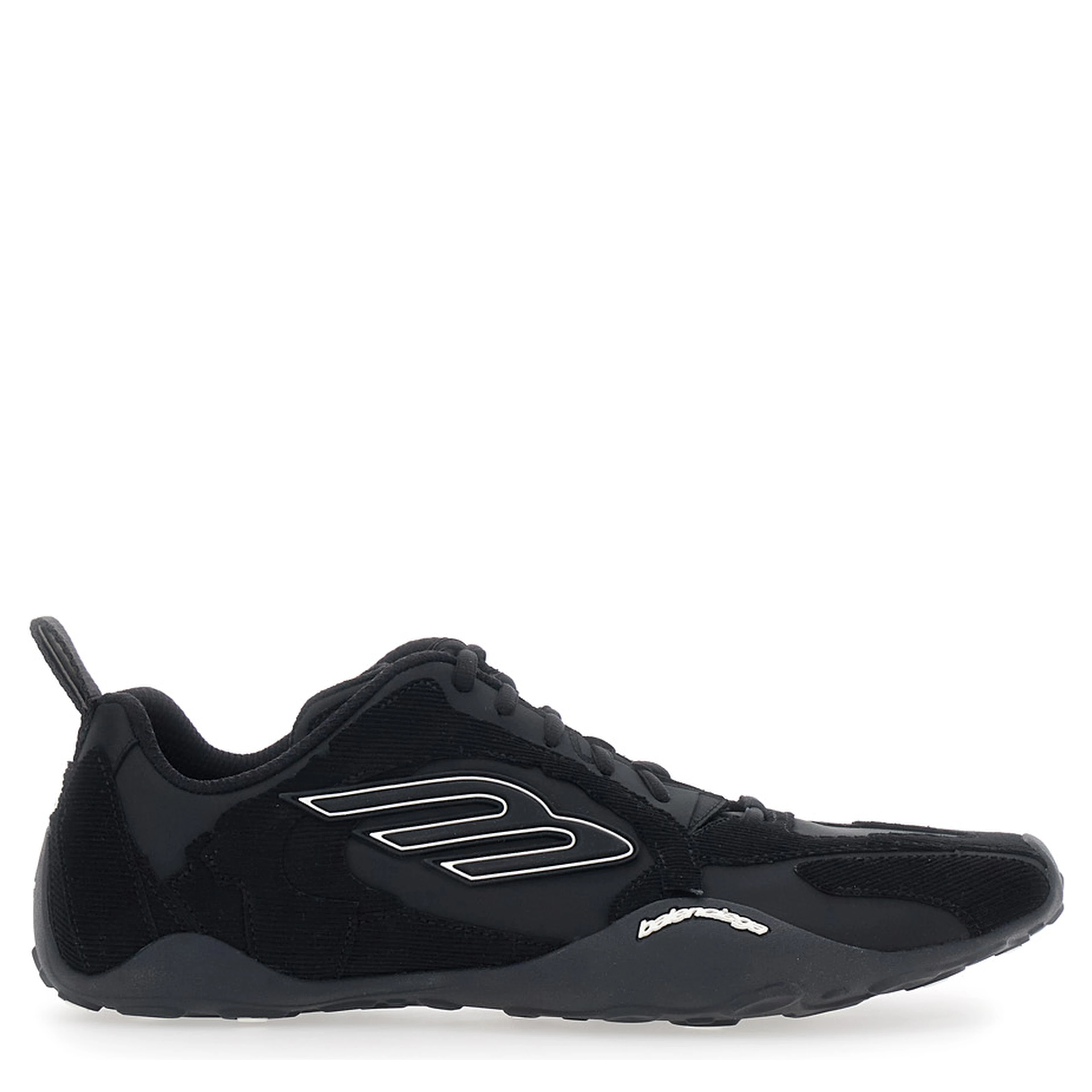 Monday Ultra Black Low Top Sneakers with Logo Detail on the Side and Corduroy Panels in Tech Fabric Man