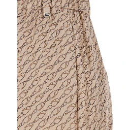 Beige Silk Pants with Elastic Drawstring Waist and All-Over Print Woman
