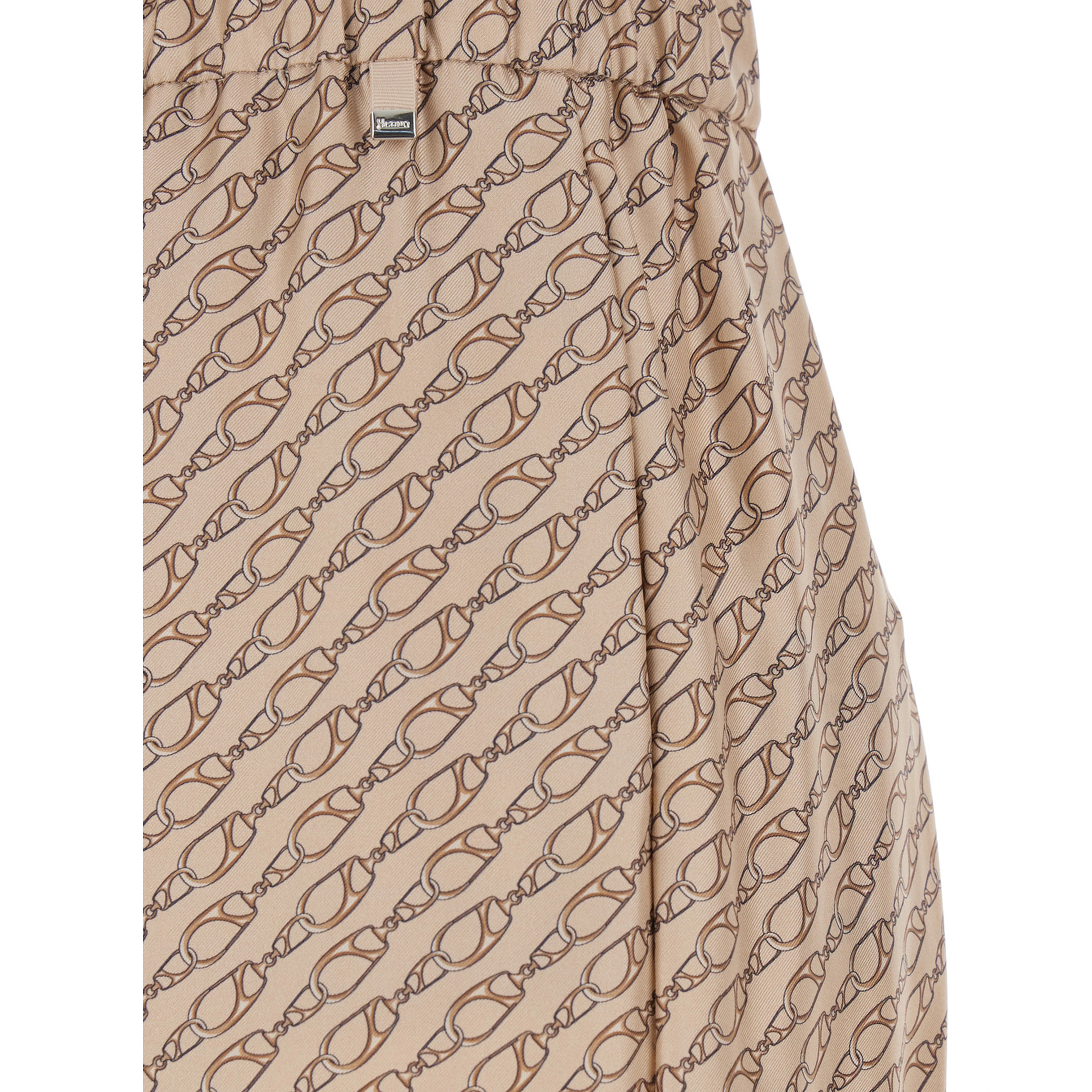 Beige Silk Pants with Elastic Drawstring Waist and All-Over Print Woman