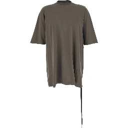 Grey crew neck T-shirt with raised collar in cotton man