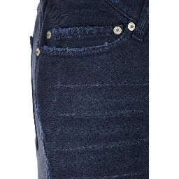 Blue Five-pocket Jeans with Curved Waist and Faded Effect in Denim for Women