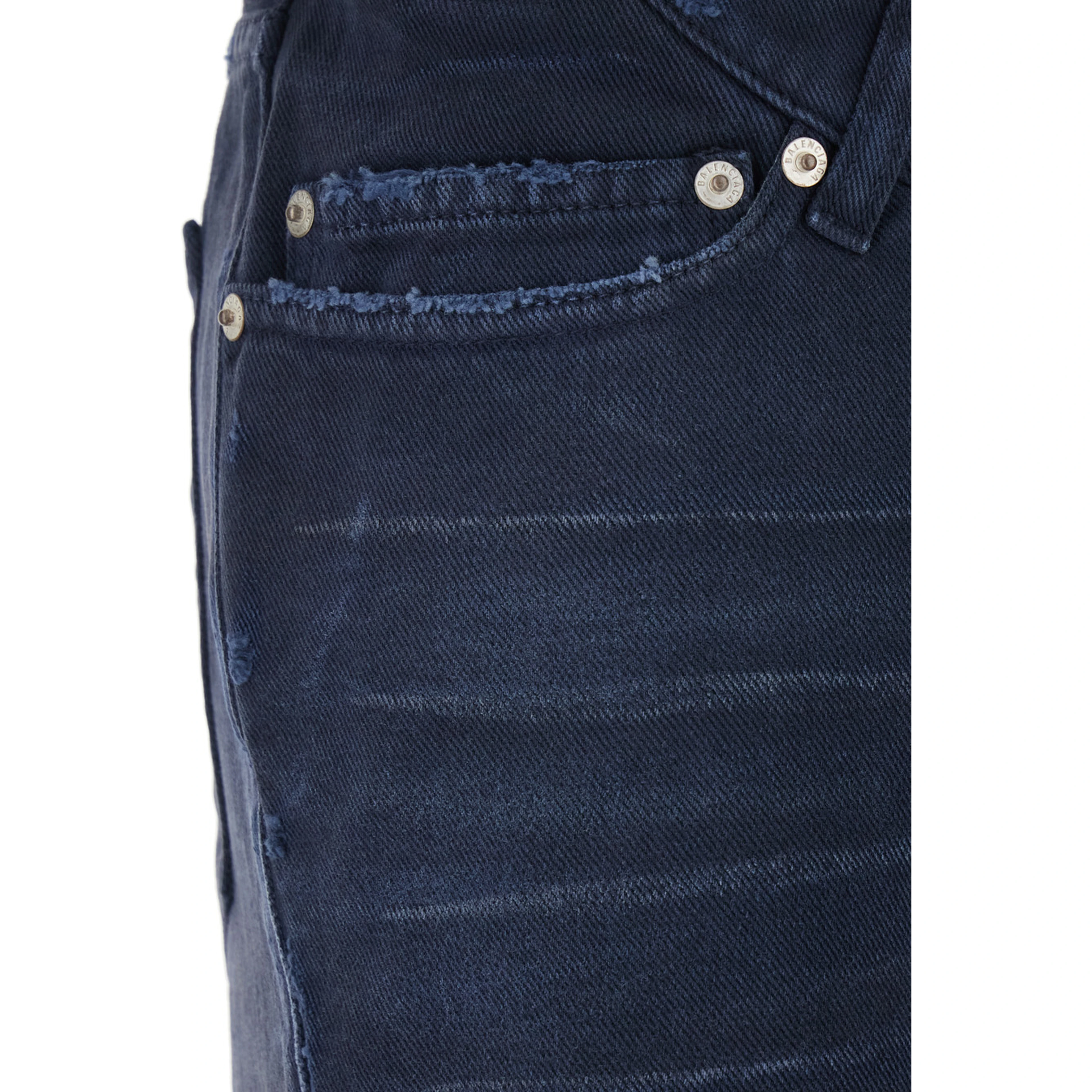 Blue Five-pocket Jeans with Curved Waist and Faded Effect in Denim for Women