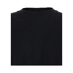 Black Cotton Crew Neck T-shirt with Raised Collar