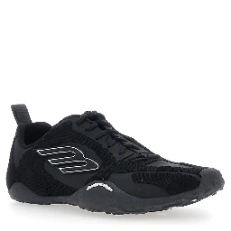 Monday Ultra Black Low Top Sneakers with Logo Detail on the Side and Corduroy Panels in Tech Fabric Man