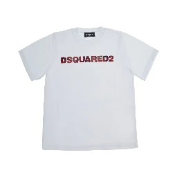 White Crew neck T-shirt with Logo lettering on the front in Cotton Boy