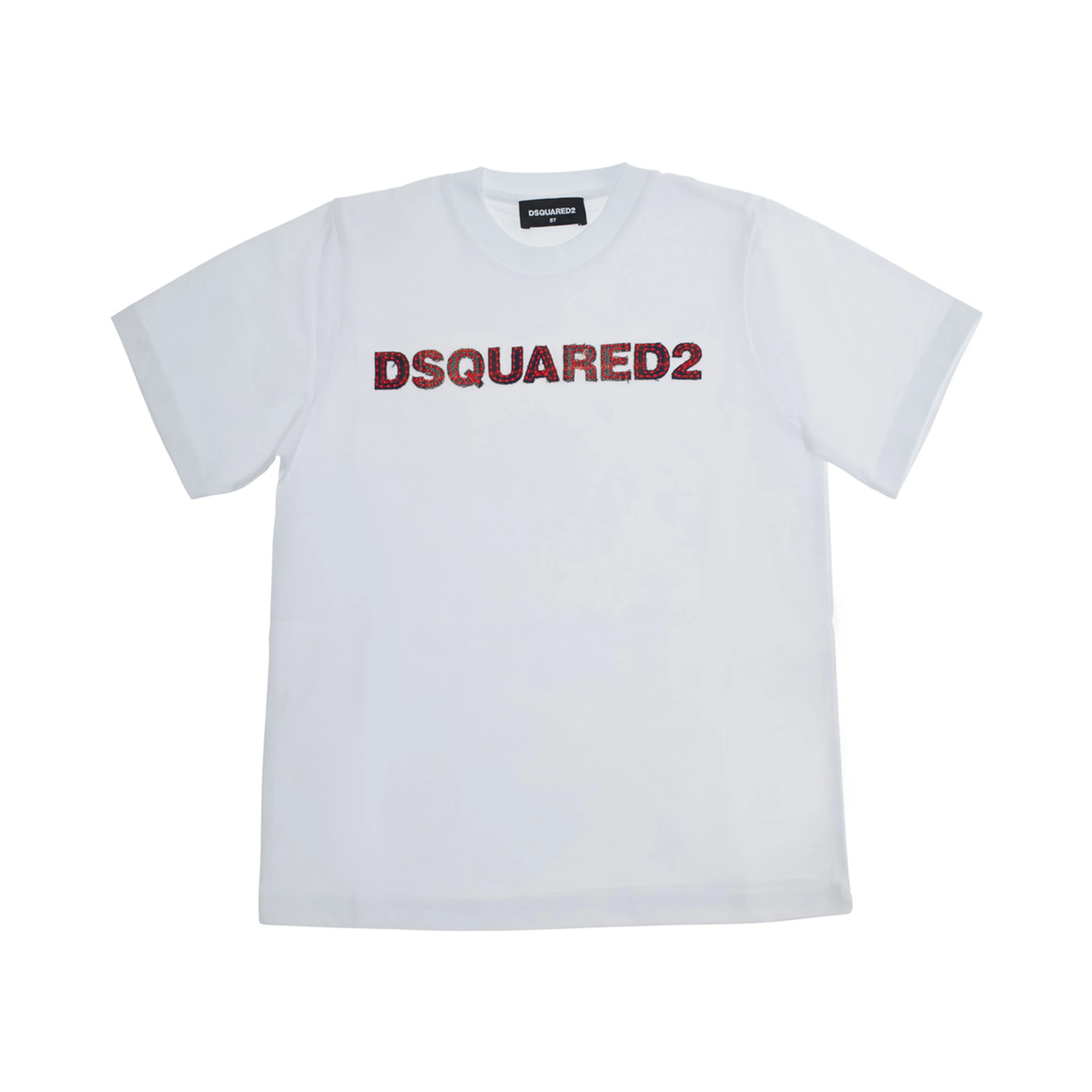 White Crew neck T-shirt with Logo lettering on the front in Cotton Boy