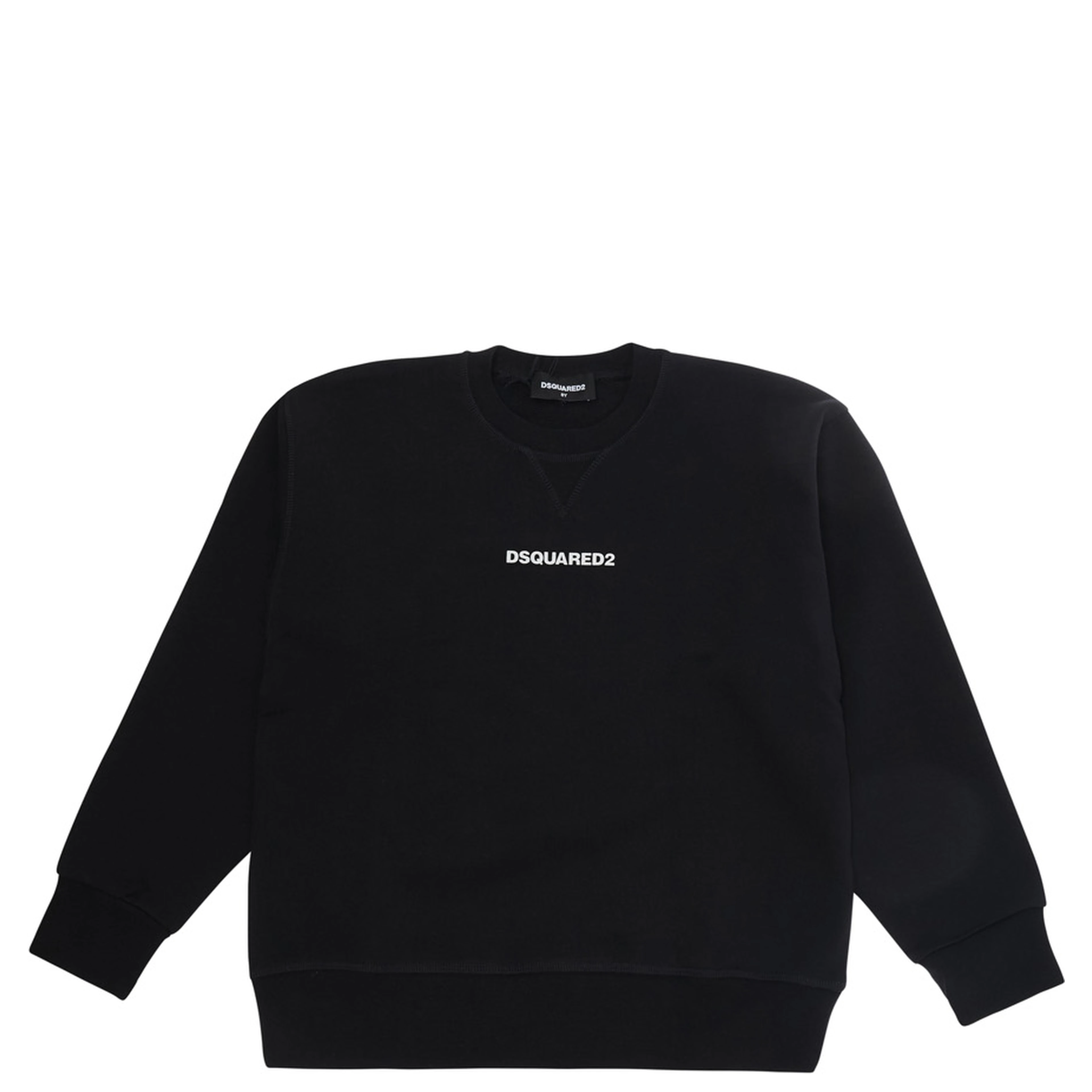 Black Crew Neck Sweatshirt with Logo Lettering on the Front in Cotton Boy
