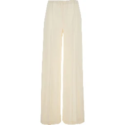 White Fabric Elasticated Waist Pants for Women