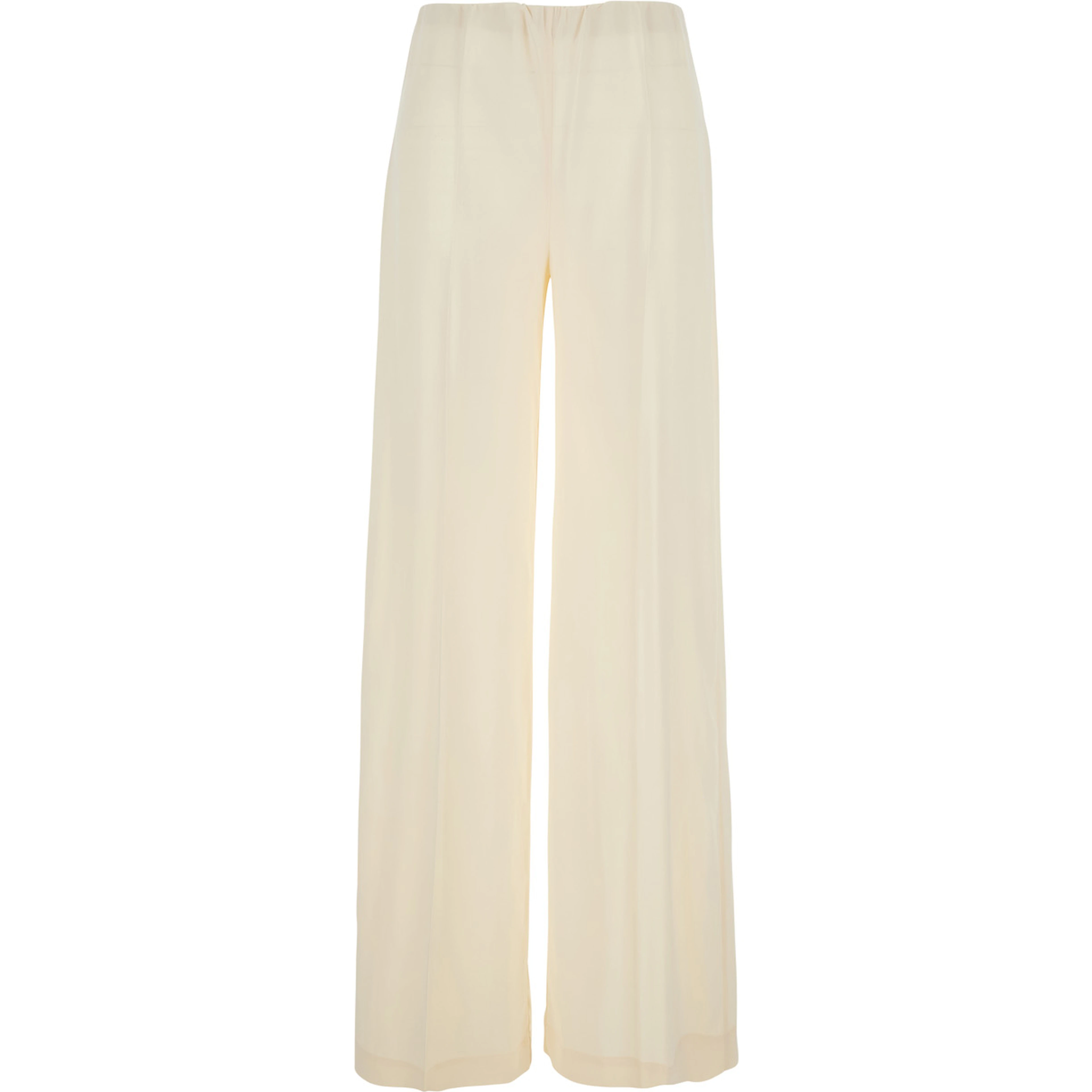 White Fabric Elasticated Waist Pants for Women