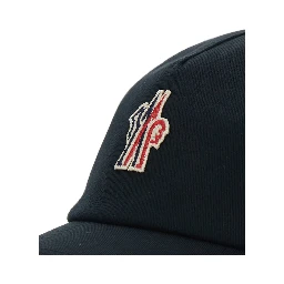 Moncler Baseball Cap with Logo Embroidery on Front in Black Cotton for Men