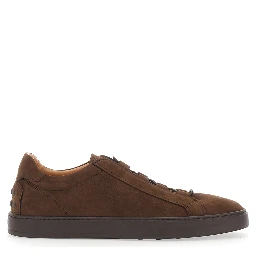 Brown Low Top Sneakers with Grooved Sole and Logo Patch on the Tongue in Suede for Men