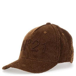 Brown Baseball Cap with Front Logo in Corduroy Boy