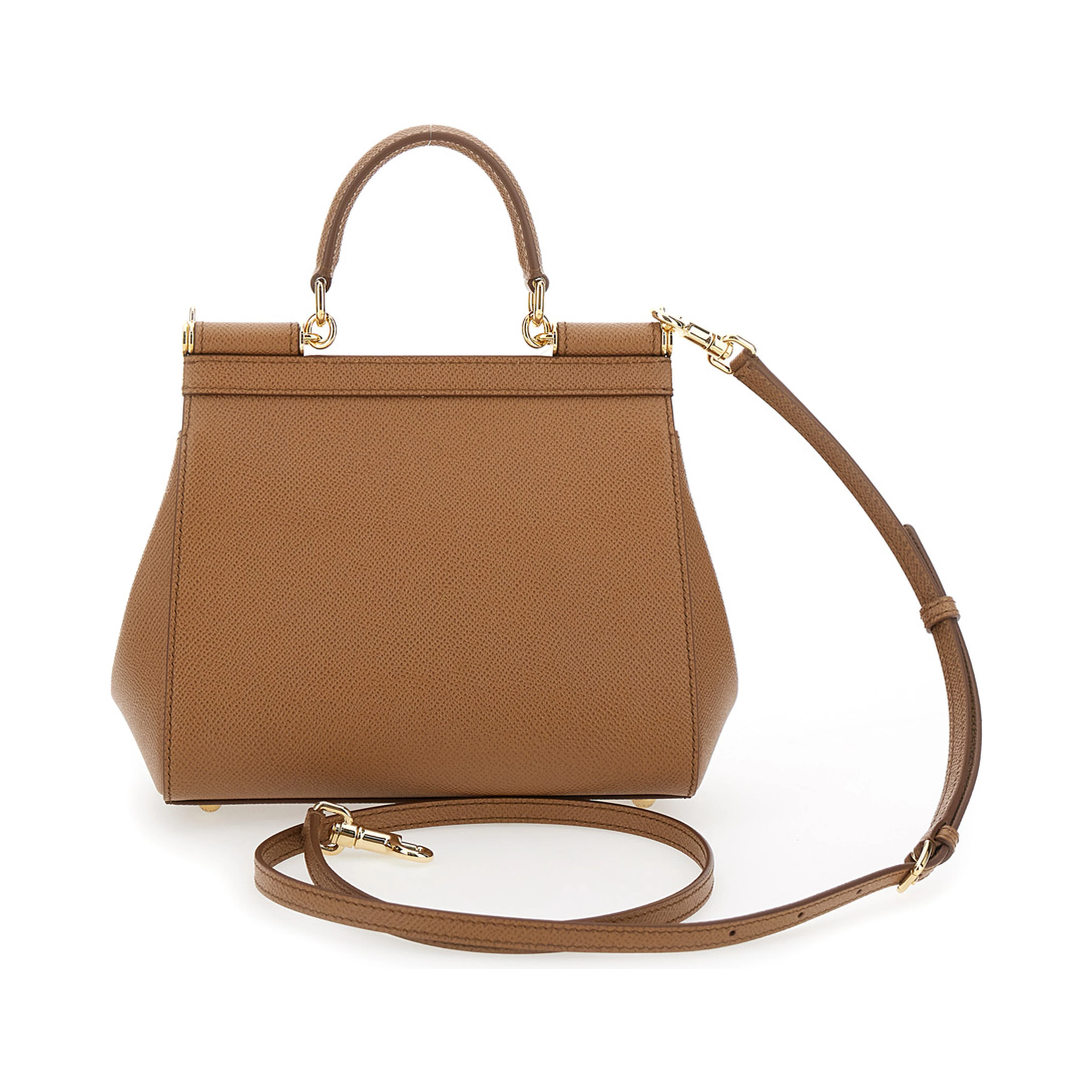 My Sicily Medium Brown Handbag with Logo Plate on Front in Grained Leather for Women