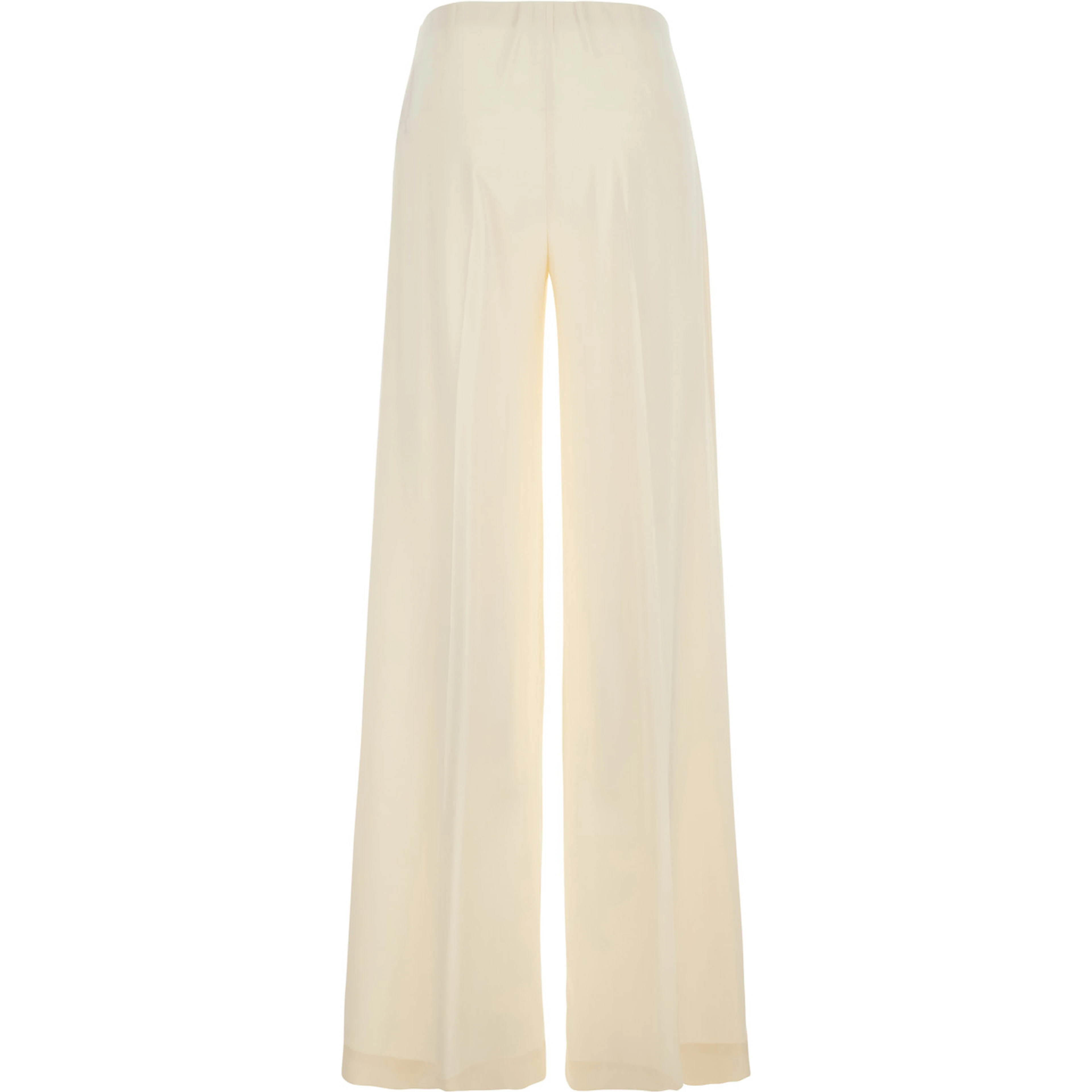 White Fabric Elasticated Waist Pants for Women