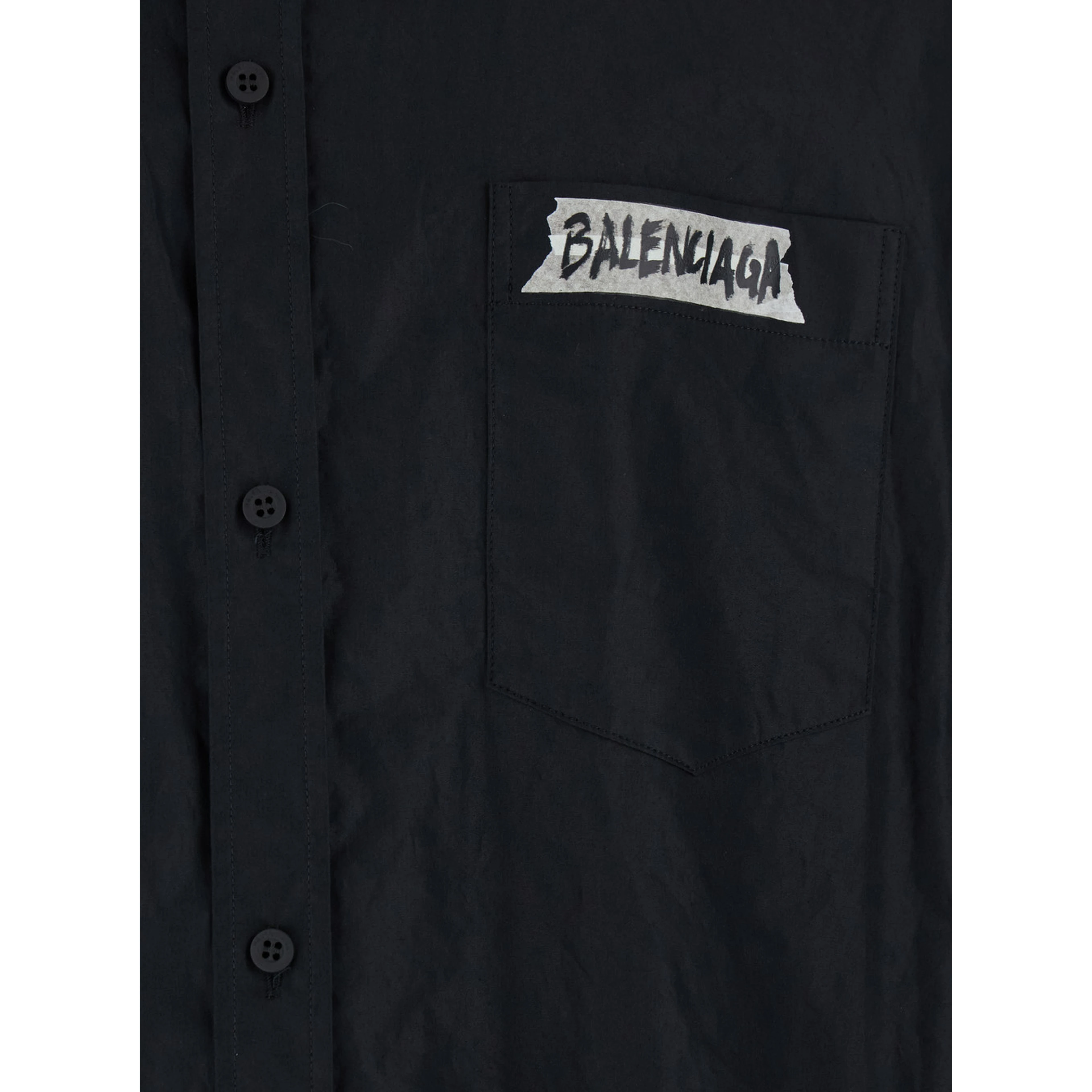 Black shirt with button-down collar and logo on front and back in cotton man